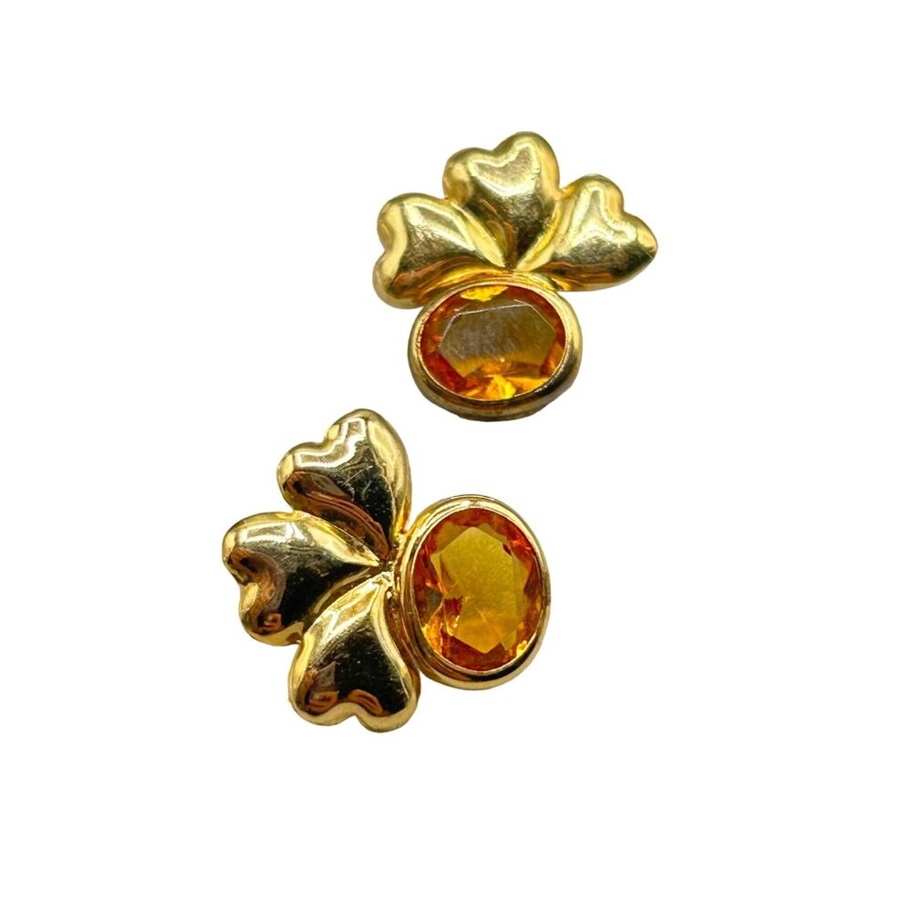 Citrine Color Glass Stones Studs Earrings Pierced Gold Over Sterling Silver